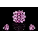 9ct White Gold Pink Sapphire Set Cluster Ring. Of very nice quality. Fully hallmarked.