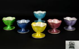 Maling - 1930's Set of Six Iridescent Glazed Harlequin Sundae Dishes - Lily Design.