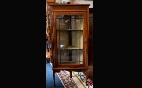 Glazed Corner Cabinet Three Shelf Display Unit in mahogany with stringing to front, legs and door.