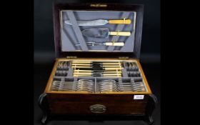 Early 20thC Canteen Of Cutlery In Fitted Table Box With Hinged Lid And Single Drawer,