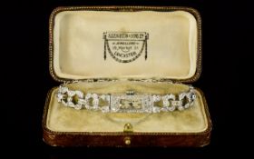 Ladies Art Deco Platinum & Diamond Bracelet Watch, Rectangular Case,