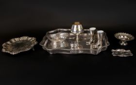A Collection of Silver Plated Items comprising gallery tray, a molded water, bon bon dish,