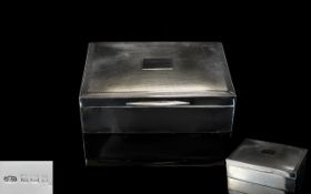 Elizabeth II Engine Turned Silver Cigarette Box with Cedar Wood Interior, Vacant Cartouche,