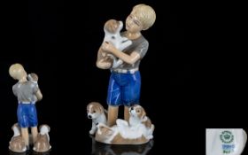 Royal Copenhagen Hand Painted Ceramic / Porcelain Group Figure ' Pointer Puppy with Little Boy ' No