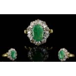 Ladies Very Nice Quality 18ct Gold Set Diamond and Emerald Cluster Ring.