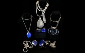 A Collection Of Silver And Stone Set Costume Jewellery Eight items in total,