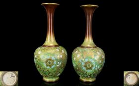 Royal Doulton Pair of Chine Ware Tall Stoneware Vases. c.1895 - 1910.
