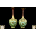 Royal Doulton Pair of Chine Ware Tall Stoneware Vases. c.1895 - 1910.