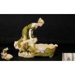 Art Nouveau Royal Dux Bohemia Fine Quality Hand Painted and IMpressive Porcelain Figural Centre