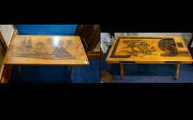 Two Mid-Century Carved Oriental Coffee Tables The first with carved top detail depicting a dragon