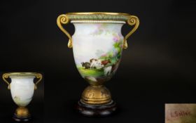 Royal Worcester Early Hand Painted and Signed Twin Handle Vase ' Summers Day ' Cattle at Pasture,