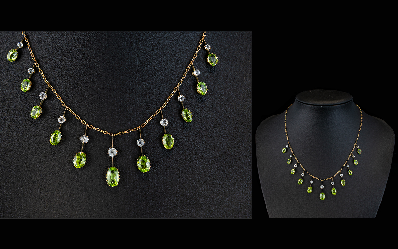 Victorian Period 9ct Gold Peridot And Aquamarine Set Necklace A mid Victorian finely fashioned