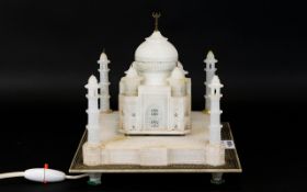 Alabaster Lamp In The Form Of The Taj Mahal Raised on square base with geometric border pattering,