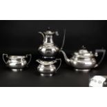 George Unite 1930's Solid Silver 4 Piece Tea And Coffee Service, Of Excellent Condition And Form.