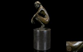 Late 20th Century Bronze Figure / Sculpture of a Young Nude Female, Wearing High Heels.