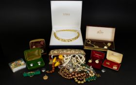 Collection of Costume Jewellery to include assorted beads and necklaces, vintage cufflink sets,