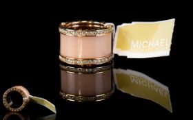 Michael Kors Enamel and Gold Tone Fashion Ring, crystal set. Marked for Michael Kors. Ring size K.