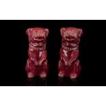 Victorian Period Pair Of Handpainted Ceramic Maroon Pug Dog Figures Fashioned in sitting position,