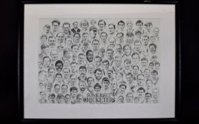 Cricket Interest Framed Signed Print 'Somerset Cricketers Past And Present' By Mike Tarr Large