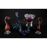 A Small Collection of Bohemia and Venetian Glass Figures and Vases ( 5 ) In Total. Some Items with