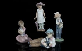 Four Nao by Lladro Figures 1. Girl with Umbrella 8 inches in height 2. My Puppy Love 6.