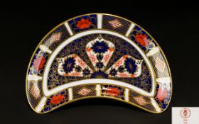 Royal Crown Derby Old Imari Pattern Crescent Shaped Dish. Pattern number 1128. Date 1990.