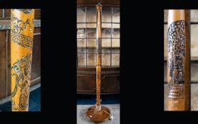 Oriental Carved Wood Standard Lamp Stand On circular base, of slim form,