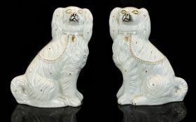Staffordshire Late 19thC Fine Pair of Large Hand Painted Ceramic Seated King Charles Spaniel Figures