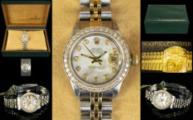 Rolex - Oyster Perpetual Ladies Date-Just 18ct Gold and Steel Wrist Watch, with Diamond Set Bezel