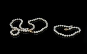 Pearl Necklace And Matching Bracelet With 9ct Clasp Collar style necklace and matching bracelet,