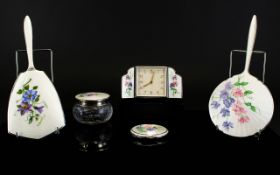 Smiths Top Quality Silver And Guilloche Enamel 8 Day Table Clock Sweet Peas Design. 5.