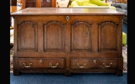 Large Oak Georgian Coffer Antique Bedding Box with brass escutcheon and handles with 2 bottom
