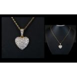 9ct Gold - Heart Shaped Pendant Drop Set with CZ Stones, Attached to a 9ct Gold Belcher Chain.