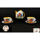 Clarice Cliff - Superb Wedgewood Ltd Edition - Stamford Tea For Two Tea Service ' Crocus ' Design,