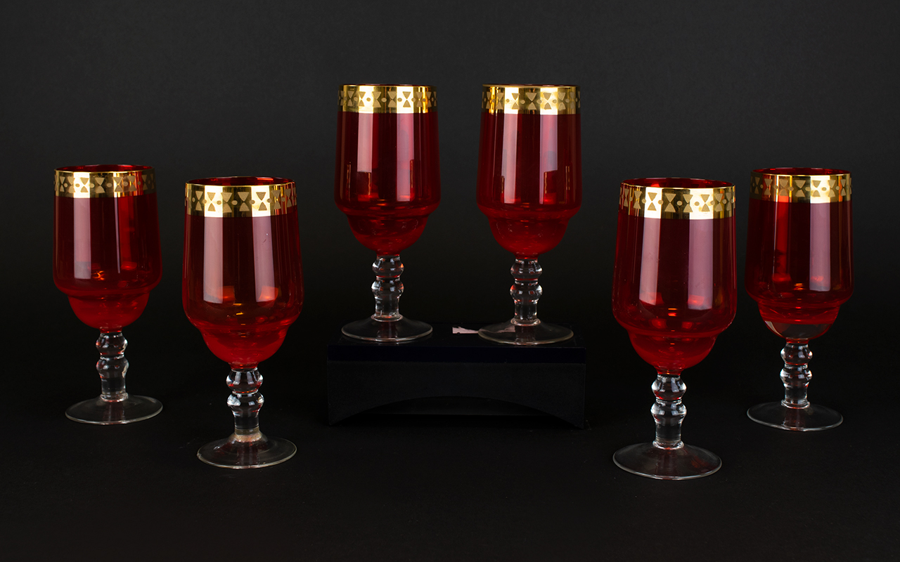 Venetian 1960's Set Of Six Hand Blown Ru