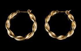 Ladies 9ct Gold Pair of Hoop Earrings. F