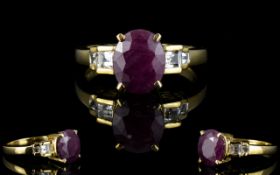 Silver Ruby Set Ring. Plated ring with c