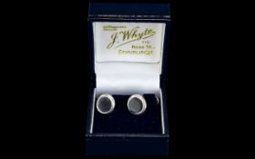 Silver Pair of Onyx Cufflinks, boxed cuf