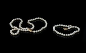 Pearl Necklace And Matching Bracelet Wit