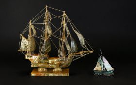 Nautical Interest Shell Model Of The Endeavour 1768 Mounted on wooden plinth the hull and sails