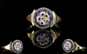 Gold Antique Mosaic Ring Late 19th century ring with stepped shoulders, the centre set with cobalt
