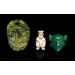 Three Hard Stone Carvings Amulets/Toggles Two of mask form,