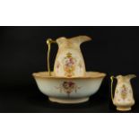 Crown Devon Blush Ivory Wash Jug and Bowl. Decorated with a floral bouquet. The diameter of the