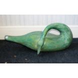 A Life Size Green Painted Wooden Swan, realistically modelled. Length 30 inches.