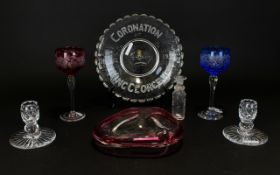 Collection of Glassware Comprising of; 'Coronation of Kind George VI' glass dish; a pair of Hoch