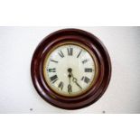 Antique Period Mahogany Cased Railway School Round Dial Wall Clock. c.1900-1910. Quality Single