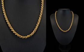 9ct Gold Rope Twist Design Necklace, From The 1980's. Fully Hallmarked. 20 Inches In length. 17.