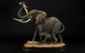 Country Artist - Ltd Edition Large and Impressive Bull Elephant and Baby Figure Group.