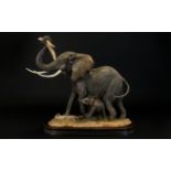 Country Artist - Ltd Edition Large and Impressive Bull Elephant and Baby Figure Group.