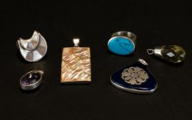 A Collection of Modern Silver and Stone Set Jewelry Six items in total to include: rectangular